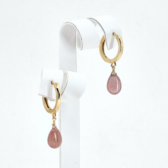Pink Sapphire Hoop Earrings, 14K Gold Filled Small Dainty Huggie Hoops - Picture 5 of 10